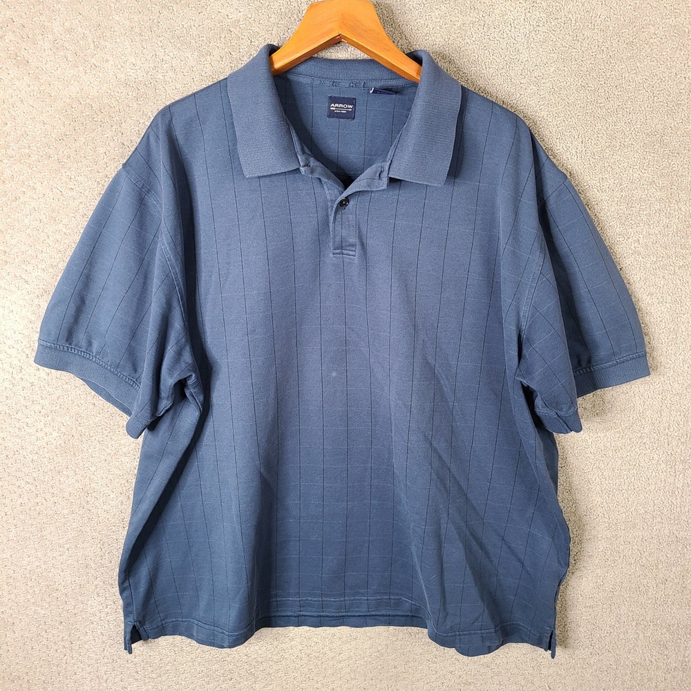 Arrow Shirt Mens XXL Blue Striped Polo Short Sleeve Cotton Blend Casual Work